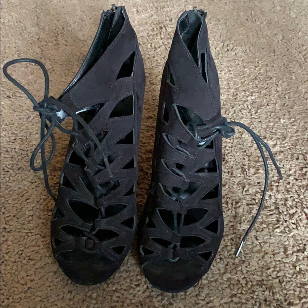 Black Suede Open Toed Heels